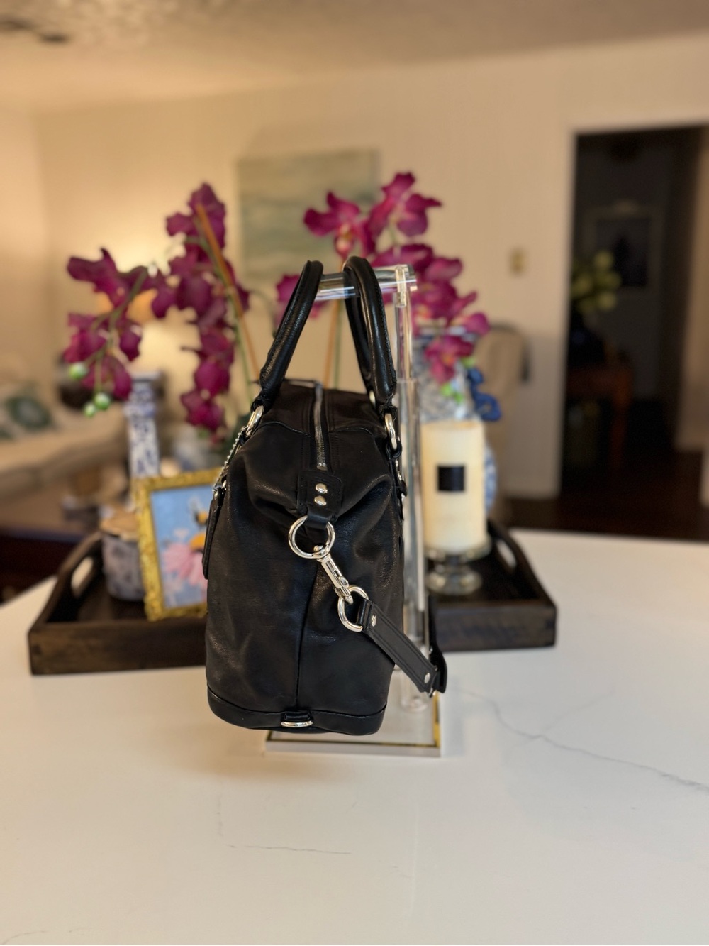 🖤💜 COACH ASHLEY BLACK LEATHER SATCHEL🖤💜 - Picture 5 of 12